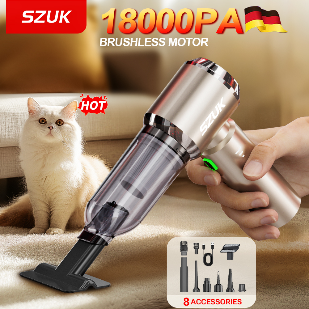 SZUK C012 車の掃除機 18000PA ワイヤレス強力な吸引ハンドヘルドポータブル車のクリーナー洗浄機ミニ掃除機