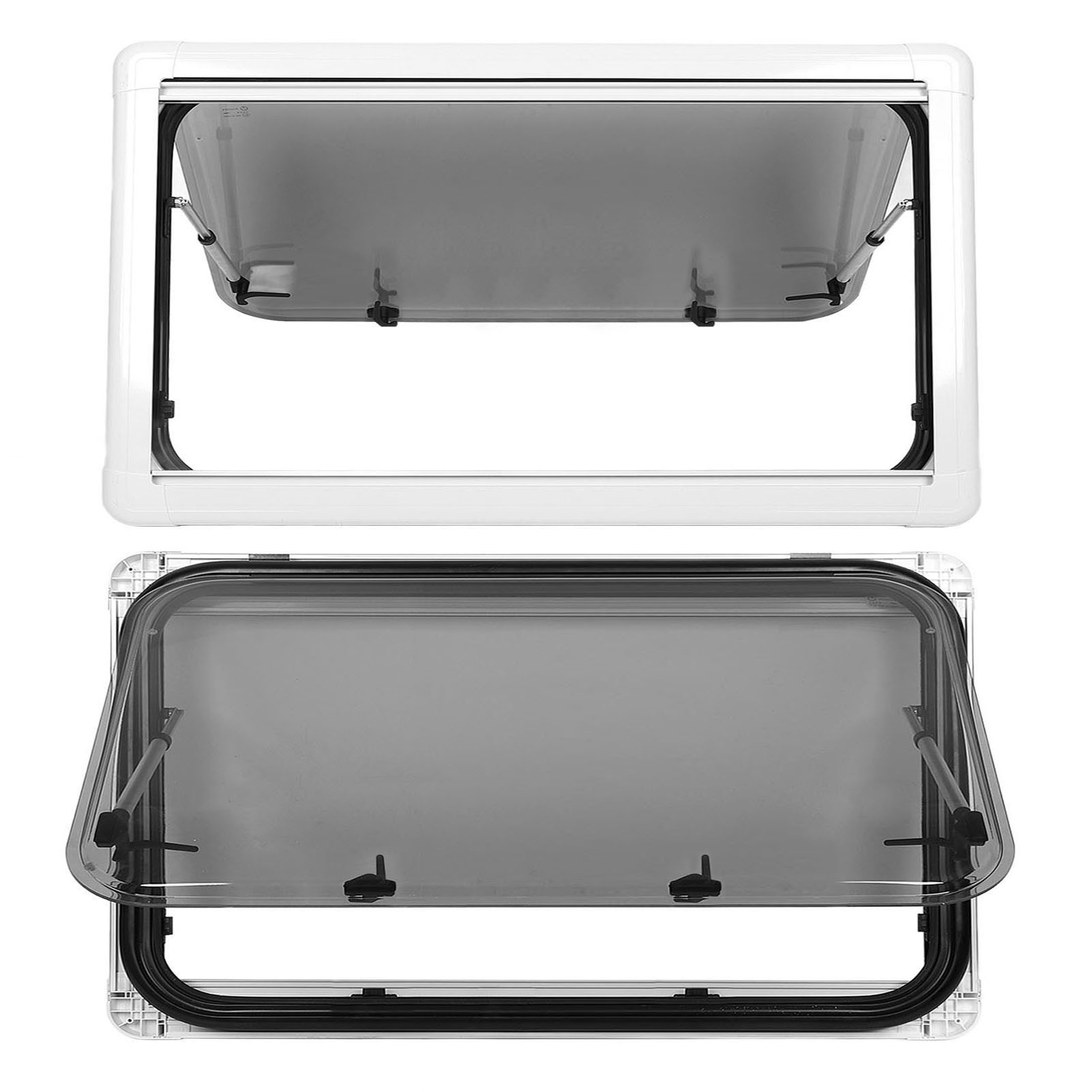サンシェードカーテン付き RV プッシュアウトウィンドウ 75° 開口角度アクリルガラス 抗 UV アルミニウム合金サポートロッド RV サイドウィンドウ