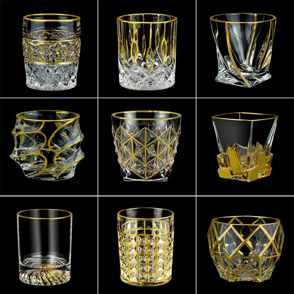 金像手描きクリスタルガラス、ウィスキーカップ、ホームウォーター、彫刻フルーツジュースカップ、金像