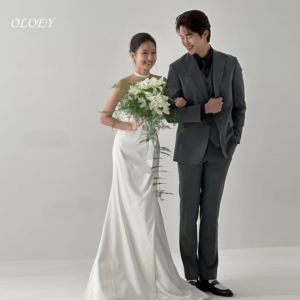 OLOEY Simple Wedding Dresses Elegant Strapless Bridal Gown Floor-Length Korea Photo Shoot Dresses Customized 웨딩드레스