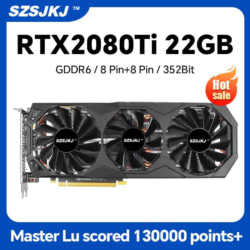 SZSJKJ RTX2080Ti 22G デスクトップコンピュータ用ゲーミンググラフィックカード、大容量ビデオメモリ GDDR6 352ビット GPU プロフェッショナルグラフィックカード