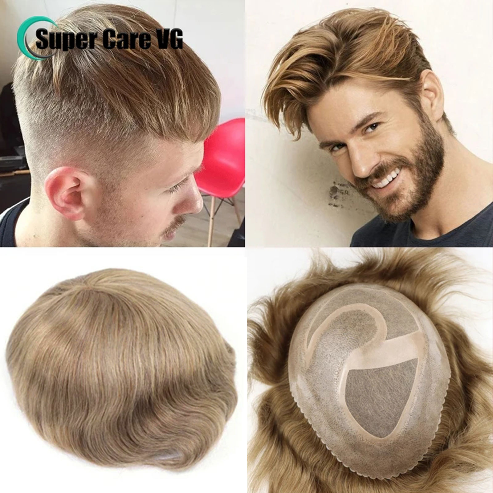 アッシュブロンドメンズかつらヘアシステム男性のためのヘアウィッグ小さなホタテフロント男性トッパーブラウンかつら PU モノラル 8 × 10
