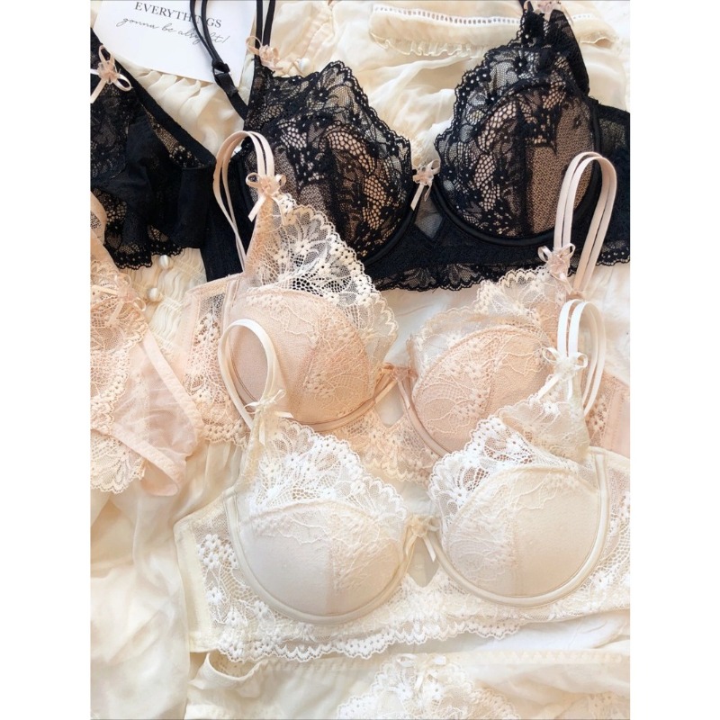 新しい女性ランジェリーセットセクシーなレースプッシュアップブラジャーフレンチ 3/4 薄型カップ Bralette かわいい弓装飾下着コンフォートブラジャーブリーフセット