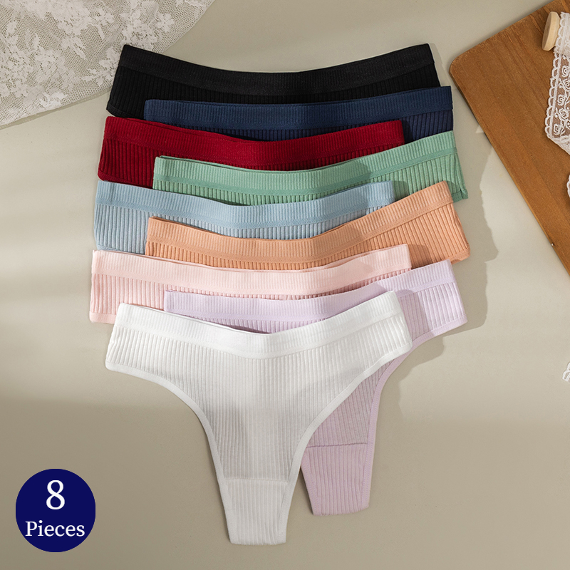 BZEL 8 ピース/セット女性のパンティー綿の皮ひも女性のシンプルな通気性の下着セクシーなランジェリー快適なストライプの女性 G ストリング