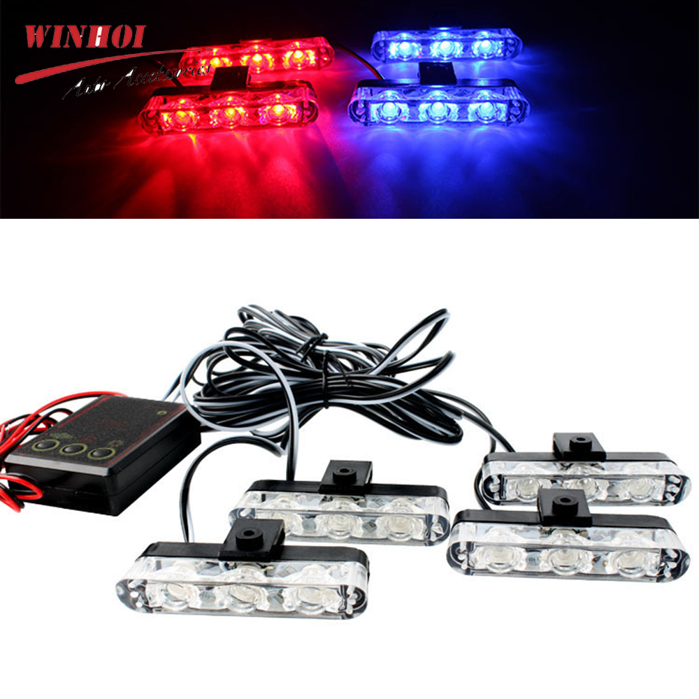 4 で 1 12V 緊急ストロボ点滅ライト警察フラッシャービーコン自動車ストロボスコープ青赤黄車警告 Led ランプ