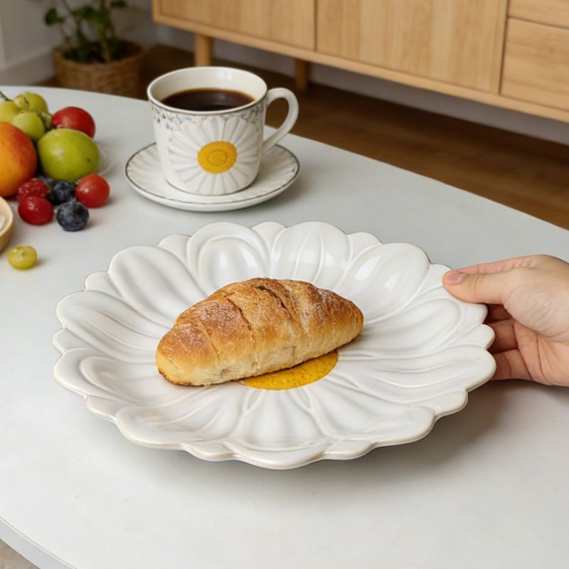 セラミックステーキプレート白菊の朝食とデザートプレートクリエイティブレーストリムメインコースフルーツサラダ皿食器