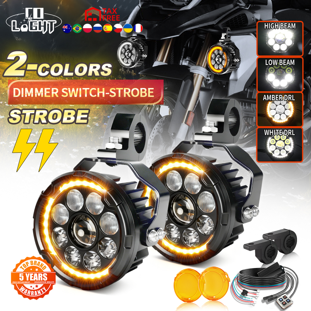 CO LIGHT 5 インチオートバイフォグランプ LED オートバイ補助ドライビングライトストロボハイ/ロービームアンバー/ホワイト DRL オフロード使用