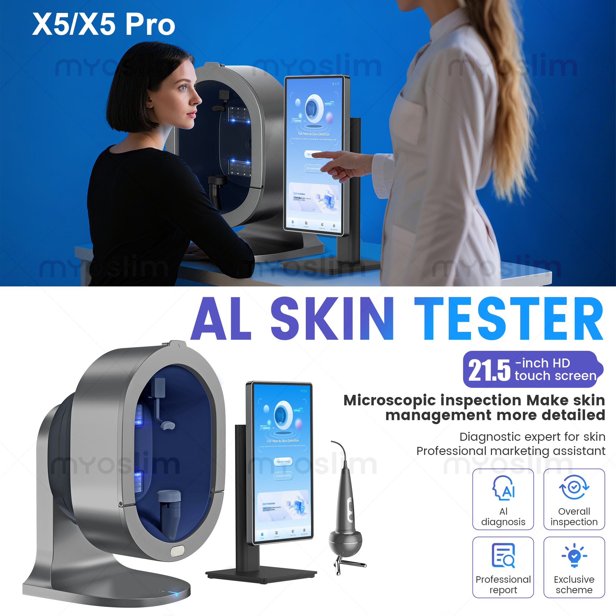 X5 3D AI フェイシャル スキン アナライザー UV カメラ スキャナー デジタル スキン
