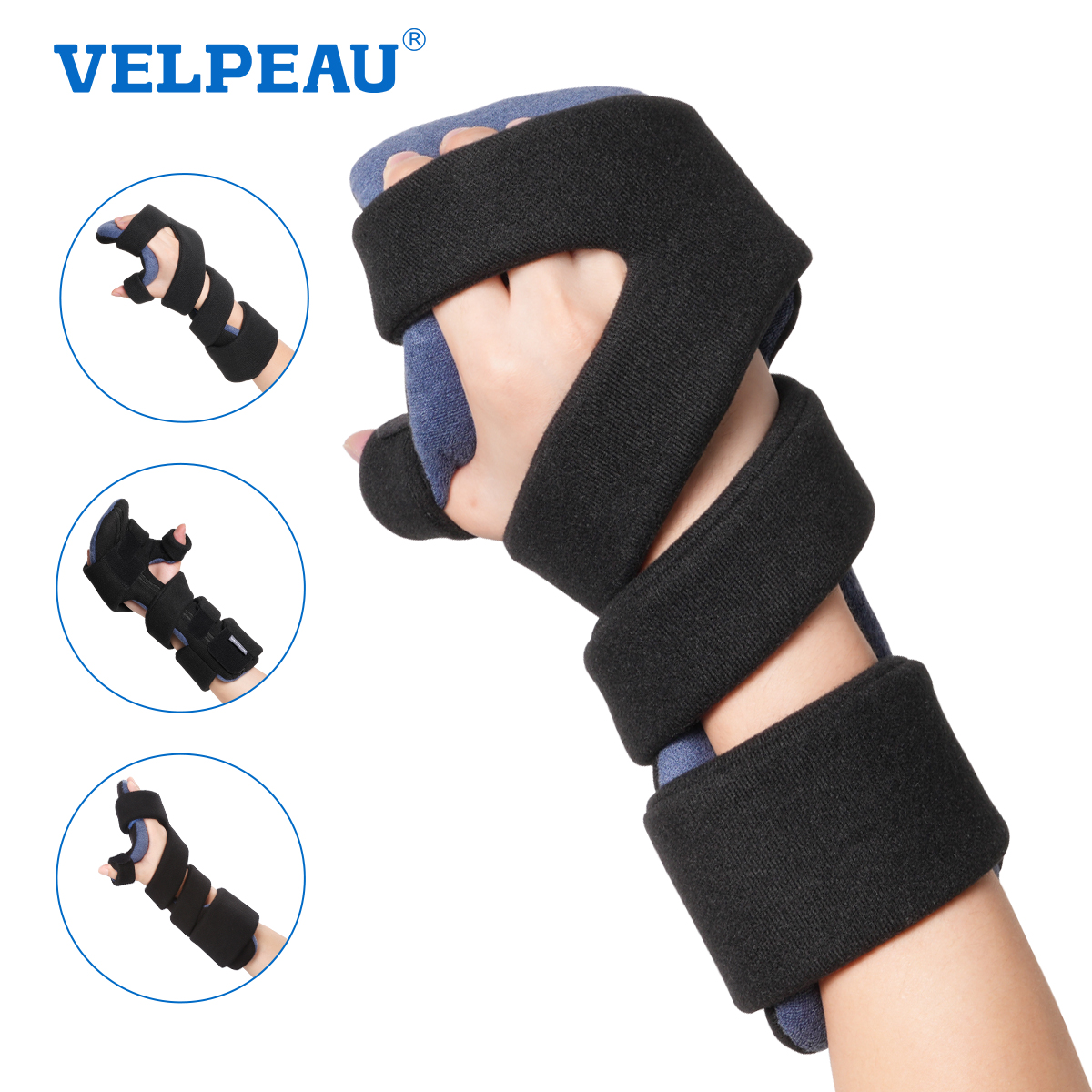 VELPEAU ハンドスプリントは手根管症候群、捻挫、関節炎に調整可能、リストブレースイモビライザーは脳卒中の指を修正します
