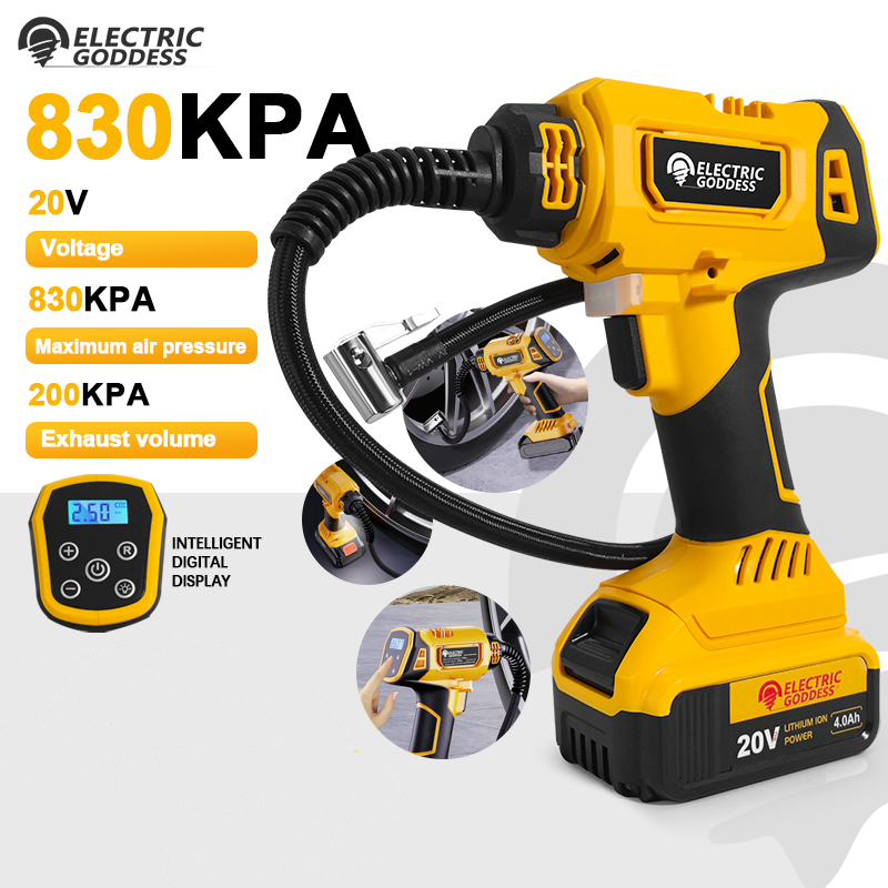 830kpa エアポンプコードレスリチウム電池車のタイヤエアポンプデジタルディスプレイ Dewalt 20v バッテリーピン用 LED ライトを装備
