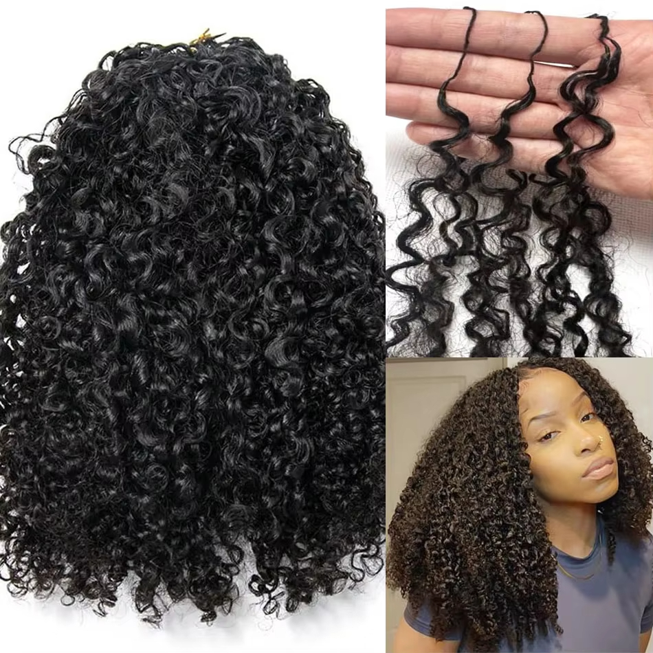 ディープピクシーカールかぎ針編みヘア事前分離結び目なしミラクルノット三つ編み 12A 小さなスパイラルカーリーかぎ針編み人毛エクステンション