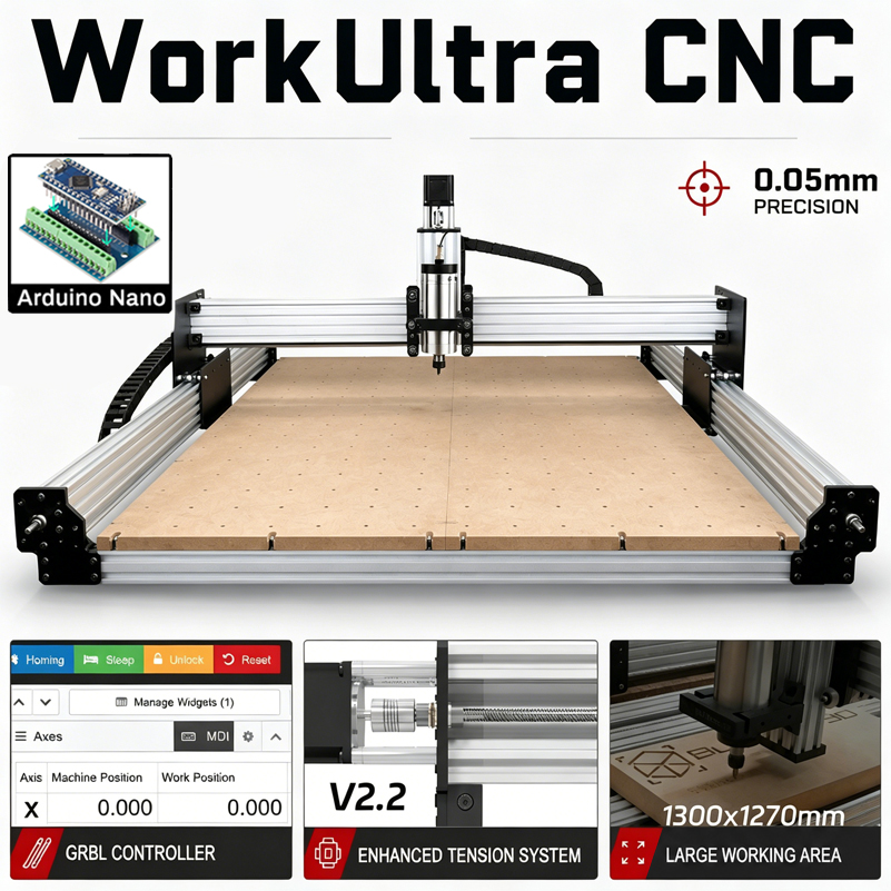 BulkMan3D WorkUltra V2.2 CNC ルーターマシン 4 軸 GRBL 制御高精度彫刻機木材金属アクリル PCB 切断 DIY