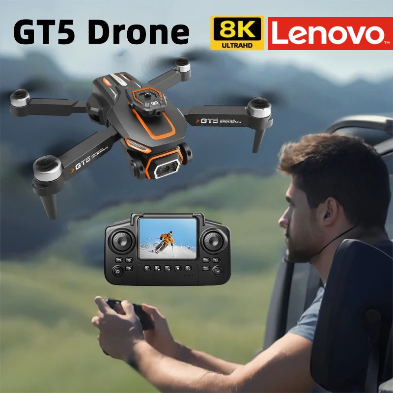 レノボ GT5 ミニドローン 4K プロフェッショナル 8K HD カメラ RC スクリーン付きブラシレスオプティカルフロークアッドコプター障害物回避おもちゃ