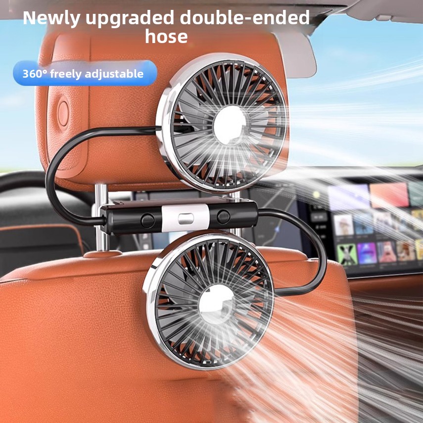 後部座席用カーファン USB デュアルヘッド小型電動ファン 12v24v カーシートやトラックに適しており、強力な気流を備えています