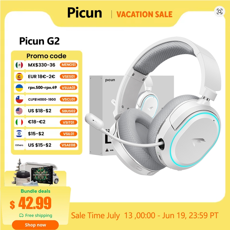 Picun G2 2.4GHz Bluetooth ワイヤレスゲーミングヘッドセット PC PS4 PS5 電話スイッチ 5ms 低遅延 7.1 サラウンド有線ヘッドセット ENC マイク