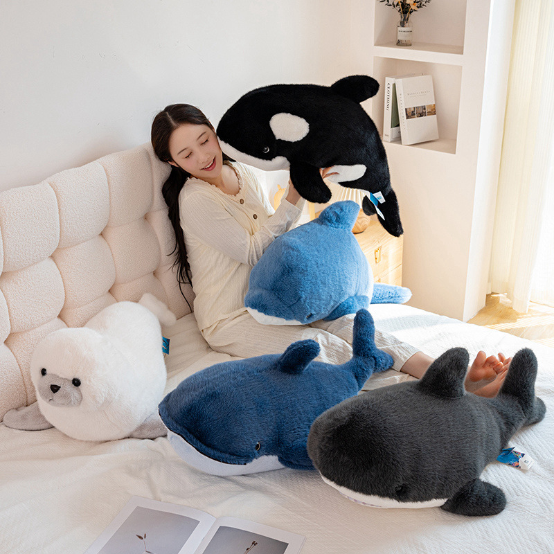 深海シリーズソフトぬいぐるみソファクッションシロナガスクジラアシカイルカシャチサメ抱き枕家の装飾用
