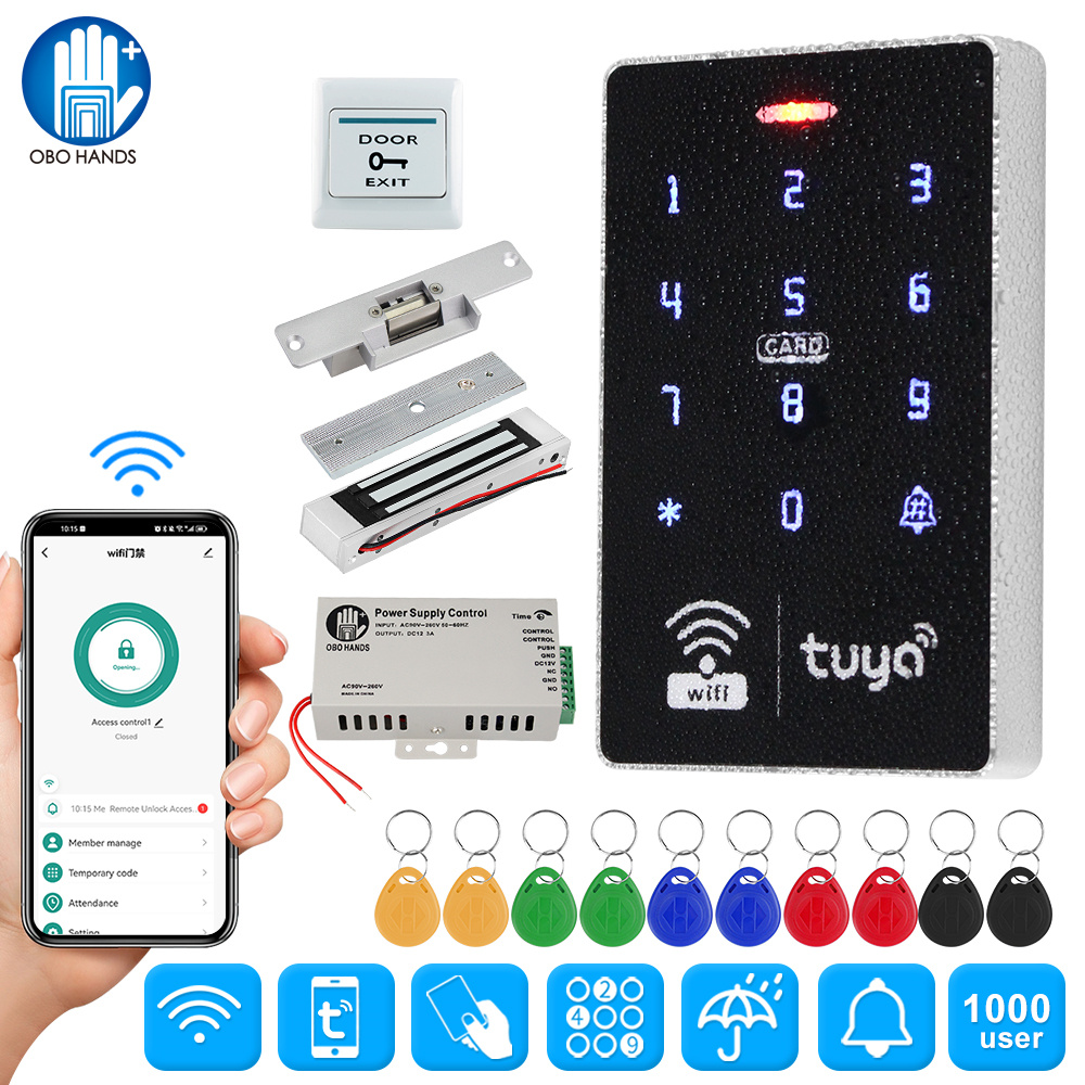 Wifi Tuya ドアアクセス制御システムキットセット防水 RFID キーパッドコントローラー APP リモートロック解除、電気磁気ストライクロック