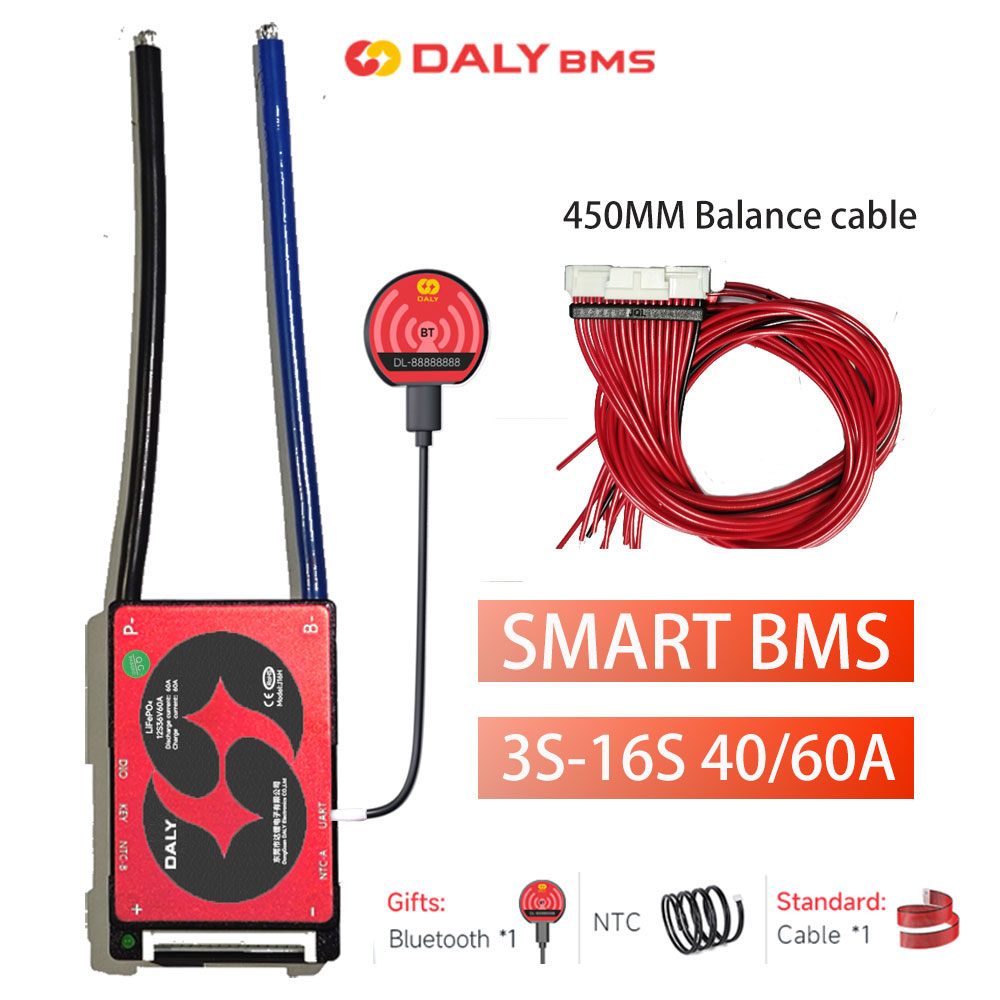 Daly BMS スマート BMS 4S 6S 7S 8S 16S 12V 24V 48V 40A 60A Lifepo4 リチウムイオンバッテリー 3.7V 3.2V BMS ソーラーインバーター Bluetooth 100Ah 150Ah