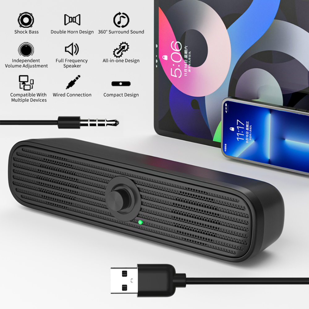 COOMAER サラウンドデスクトップ PC スピーカーホームステレオ 3.5Aux USB サウンドバーシステムコンピュータテレビ電話 HIFI サブウーファー有線強力な低音