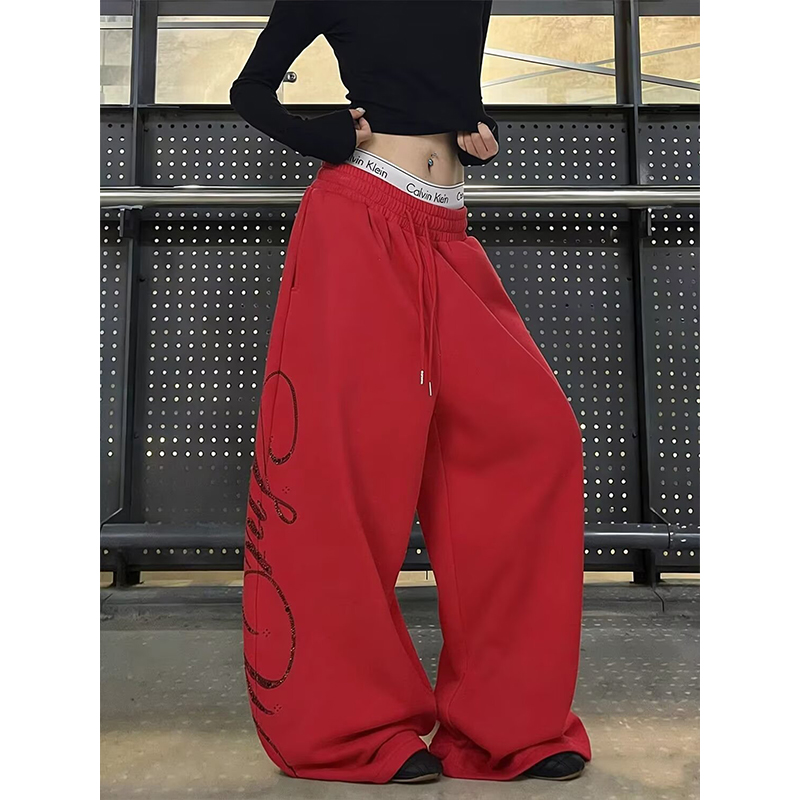 女性赤オーバーサイズレターパンツ原宿だぶだぶスウェットパンツ Y2k ヴィンテージストリート日本 2000 年代のズボン夏服