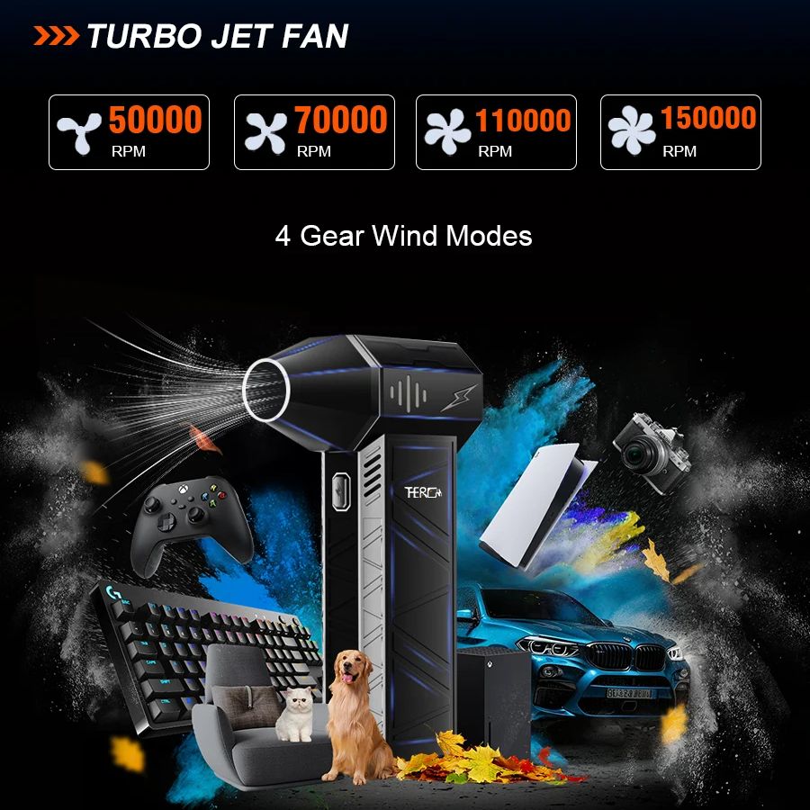 X3Pro 150000RPM 風速 52m/s ポータブルミニターボファンジェット、圧縮空気ダスター、工業用ダクトファン、カードライヤー/PC