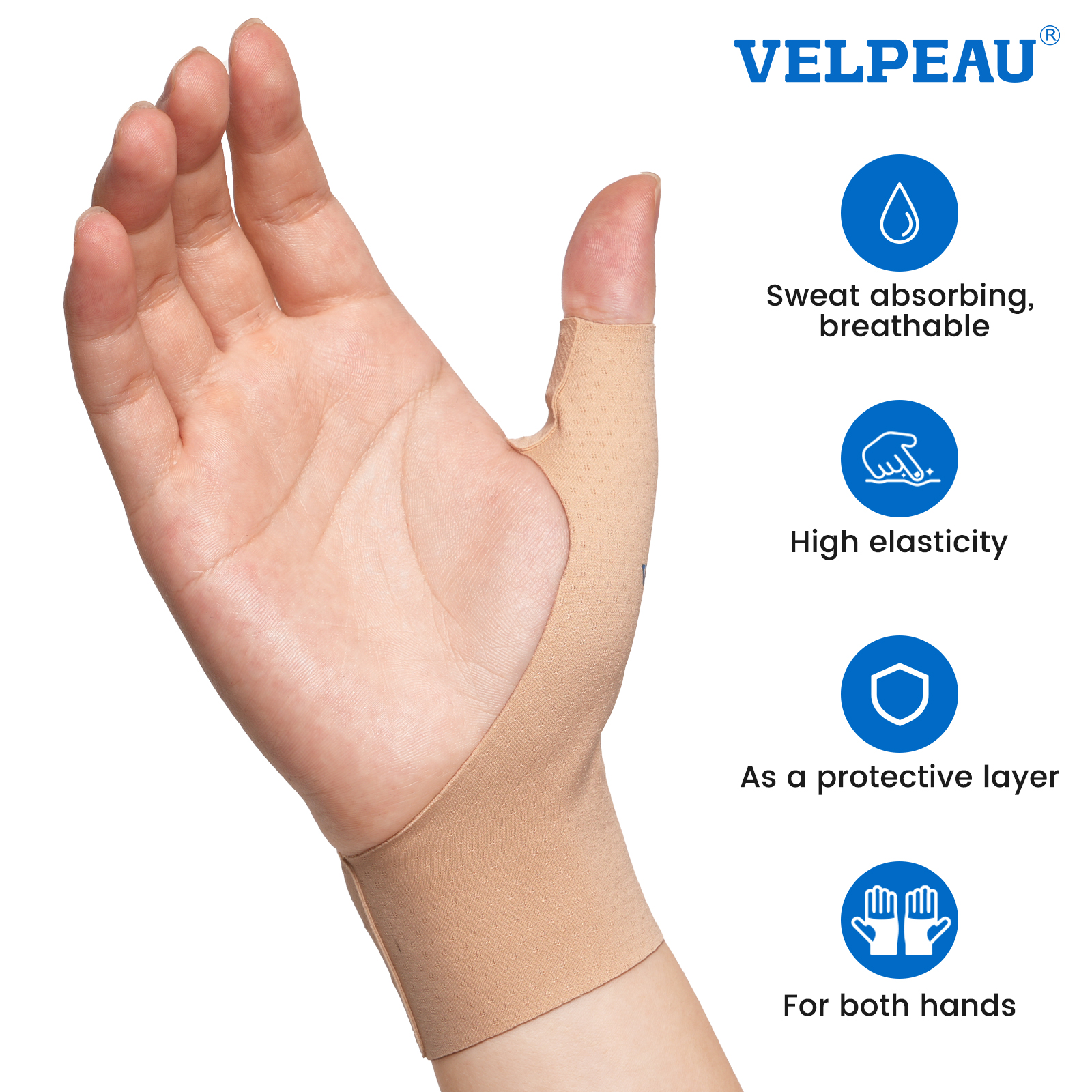 VELPEAU 親指圧迫スリーブ 軽度の痛み、関節炎、スポーツ用、高弾性、防沫性の親指サポートカバー 2 個