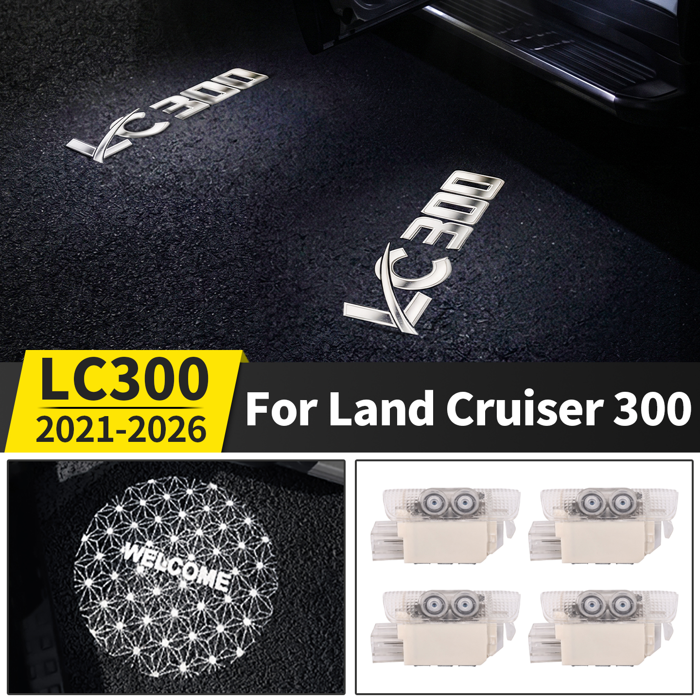 トヨタランドクルーザー LC300 2022-2026 車のドアウェルカムライト LED ロゴ投影カーテシランプインテリアアップグレードアクセサリー