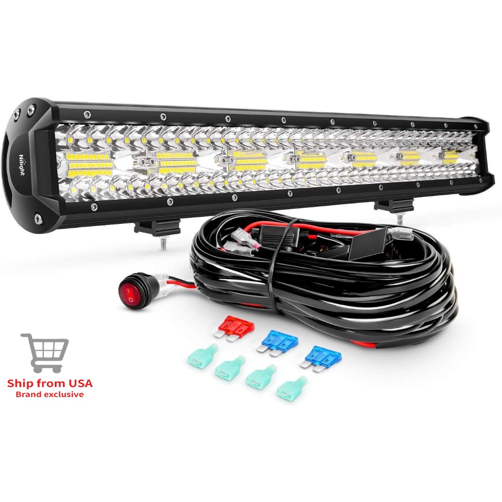 Nilight 20'コンボ LED ライトバーセット ドライビングランプ 3 列フラッドスポットコンボ LED ライトバー、高耐久オフロード配線ハーネス付き