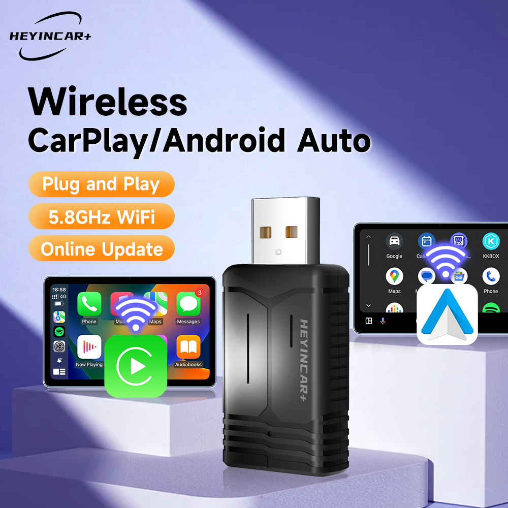 2026 HEYINCAR 2IN1 ワイヤレス アダプター Android オート ワイヤレス CarPaly ボックス 2.4G