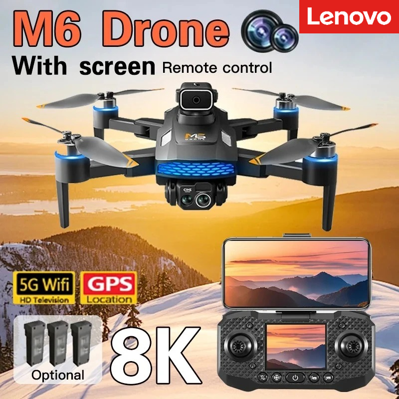 Lenovo M6 ドローン 8K Pro 5G WIFI FPV 4K HD カメラ付きプロの空撮用スクリーン付きリモコン RC クアッドコプター