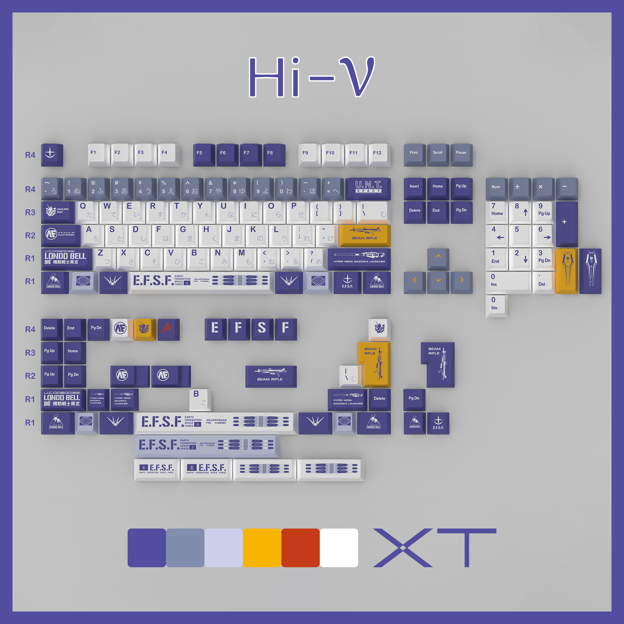 オリジナル XT デザイン Hi-V キーキャップ日本語 MSN-04II チェリープロファイル 5 サイド染料昇華 146 キー PBT フルセット MX Swithes 用