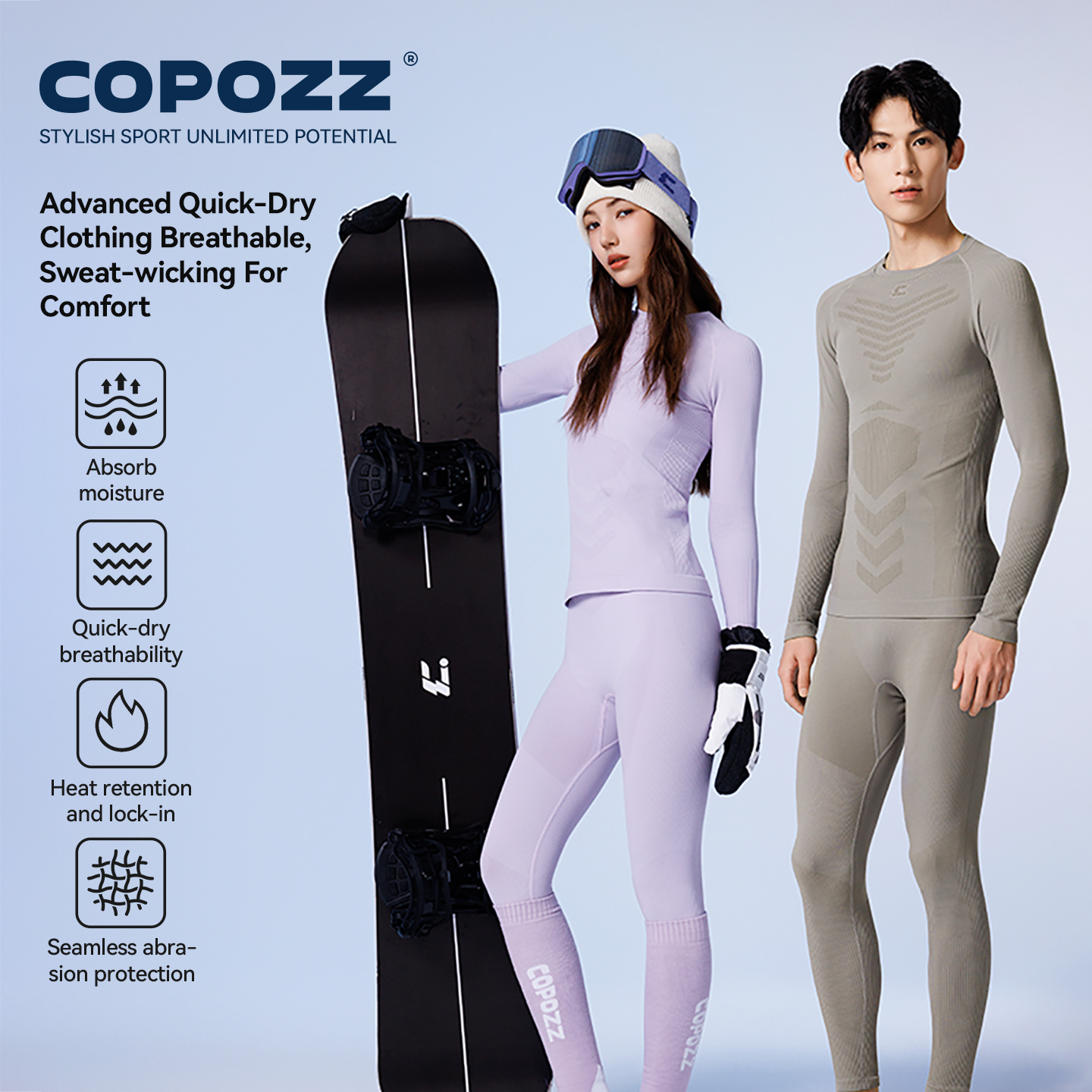 COPOZZ スキー速乾性下着セットウィンタースポーツ吸湿発散性ソフト固体 O ネック屋外熱下着女性男性セット
