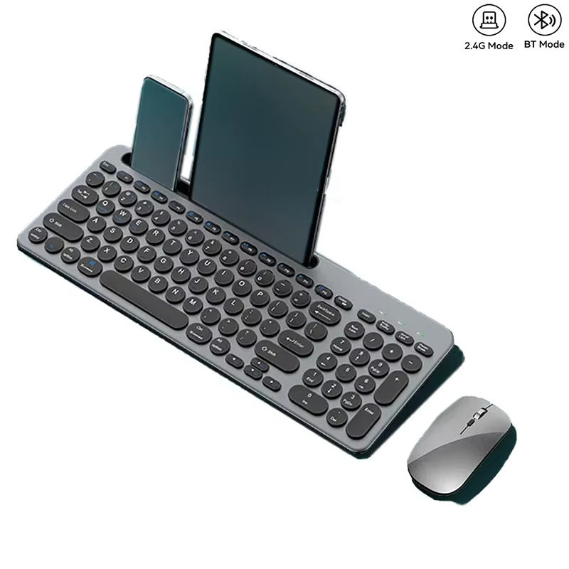 Bluetooth ワイヤレス充電式キーボード マウス コンボ、人間工学に基づいたサイレント デザイン、電話ホルダー付き Windows Mac PC ラップトップ用