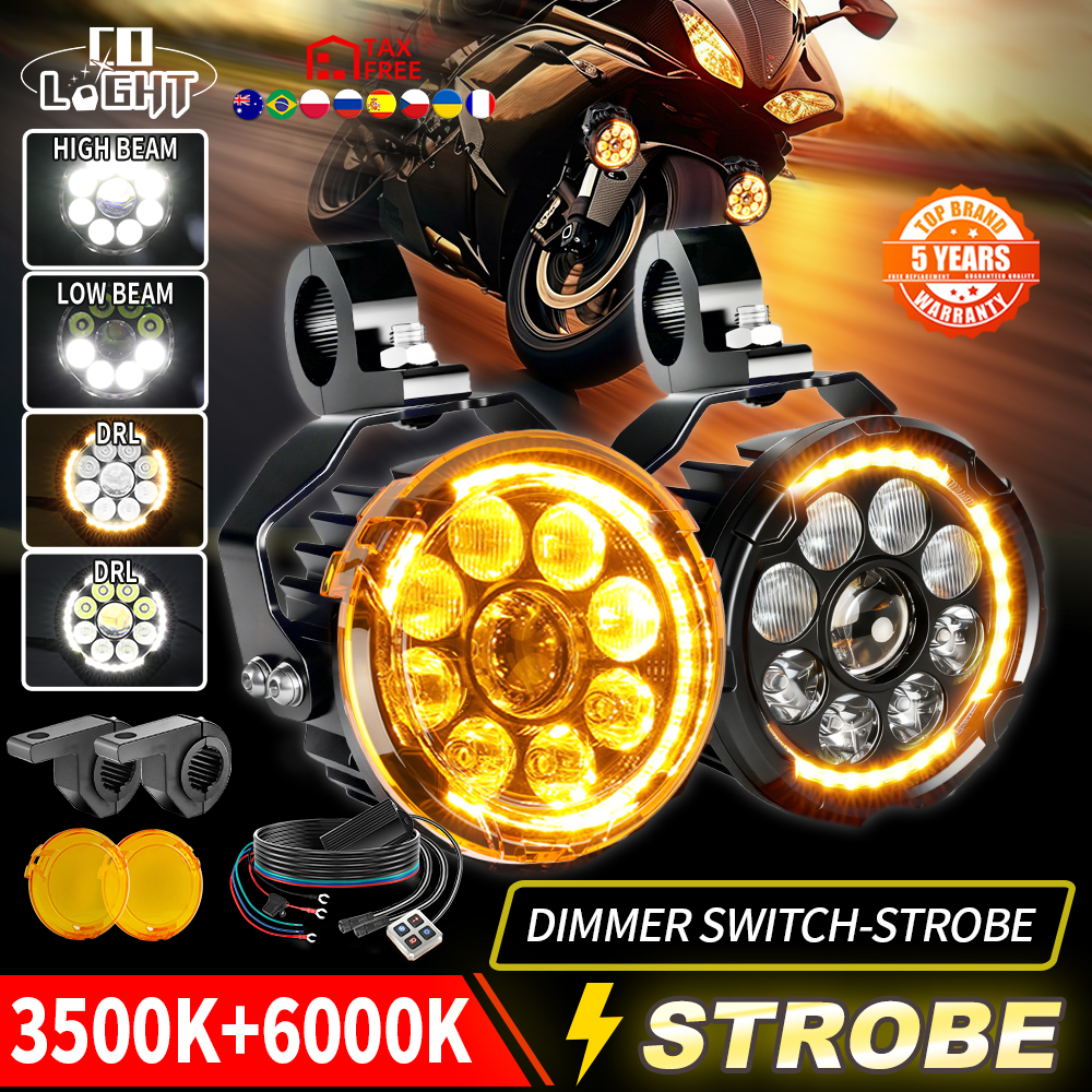 CO LIGHT 5 "オフロード使用車両補助バイクライトホワイトアンバー DRL 1200GS F800 調光スイッチストロボフォグランプ 12V