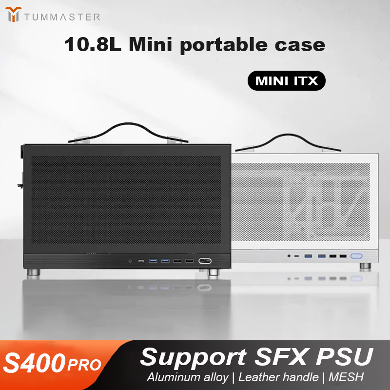 TUMMASTER S400PRO MINI ポータブル PC ケース、ITX マザーボード対応、サイドメッシュ冷却デスクトップコンピュータケース