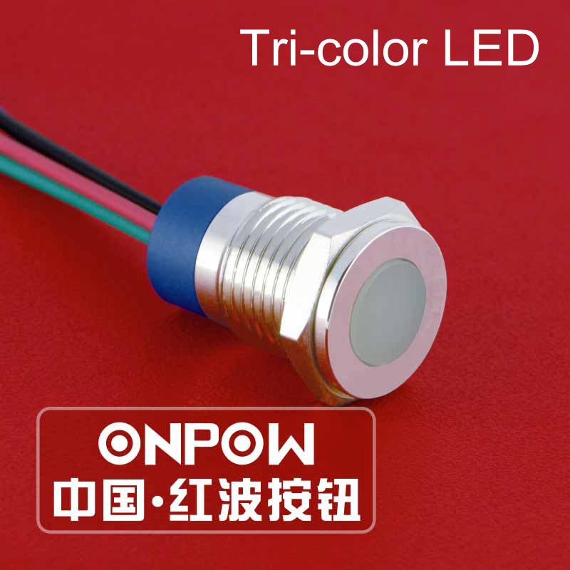 ONPOW 12mm 防水 IP67 フラット 3 色 RGB パイロットランプ 6V、12V、24V LED 表示灯 (GQ12T-D/Y/RGB/S)