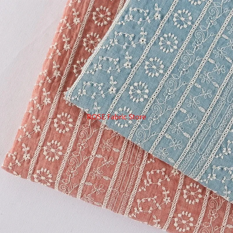 花の刺繍ピンク ブルー コットン生地ボヘミアン ドレス、ブライダル ドレス、サマー ドレス、スカート、ガウン、ブラウス、トップス、テーブル カバー、