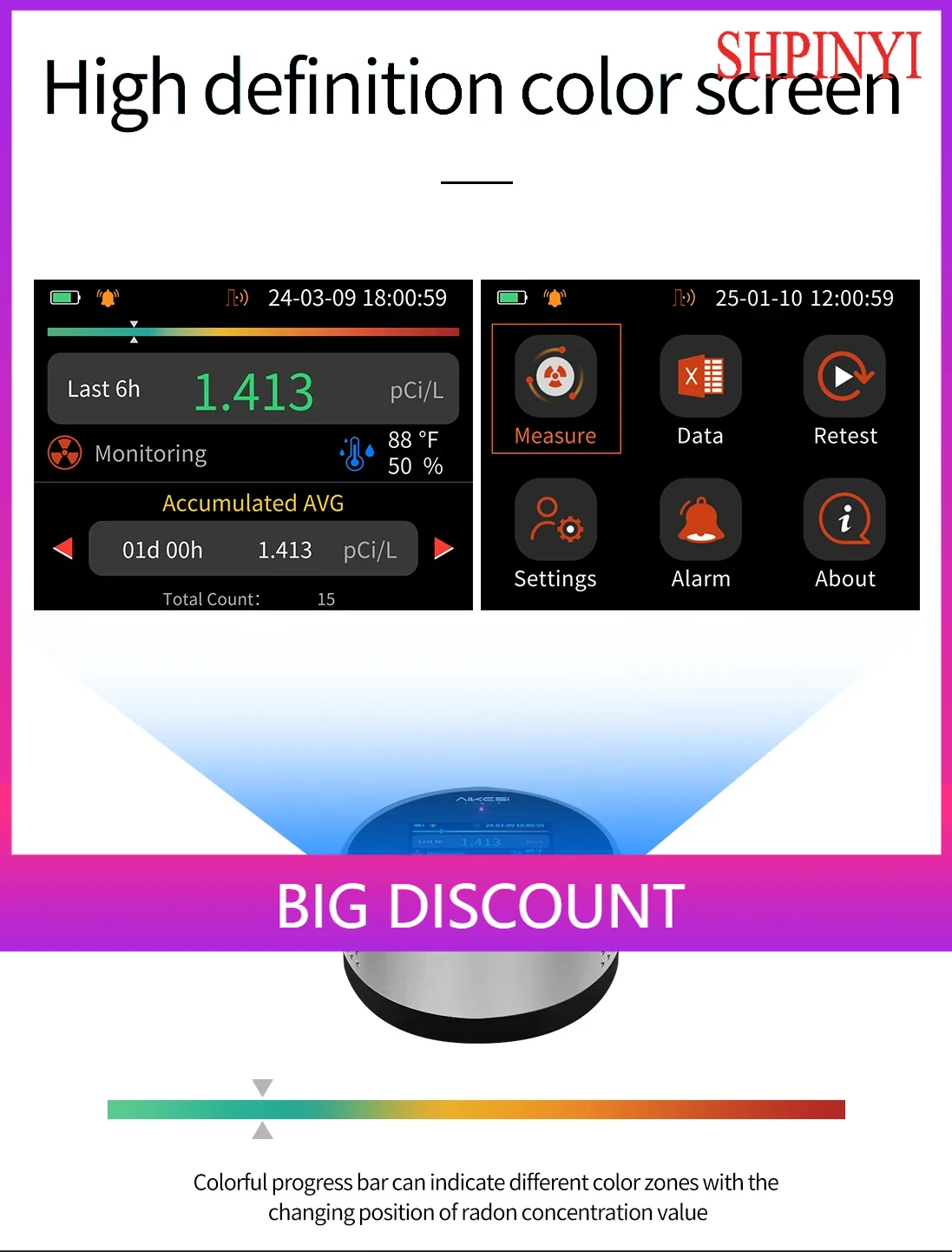 Radon  Detector  OEM Smart Air Quality Radon Semiconductor Monitor Sensors Pulsed  Alpha Spectrometry Detector