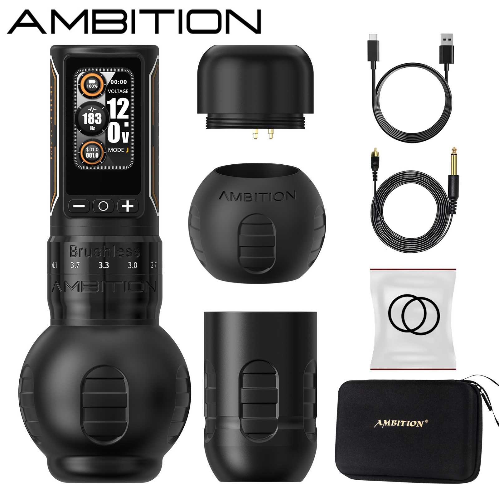 Ambition Ninja Max 280 ワイヤレスタトゥーマシン 2.4mm-4.5mm 調整可能なストローク 54mm 34mm グリップブラシレスモーター 2400mAh バッテリーペン