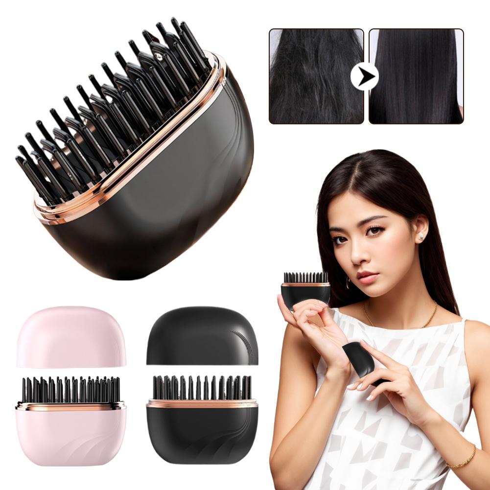 ミニ充電式ストレートヘアアイロンブラシ 3 スピード温度制御抗火傷ポータブル旅行ヘアスタイリングツール