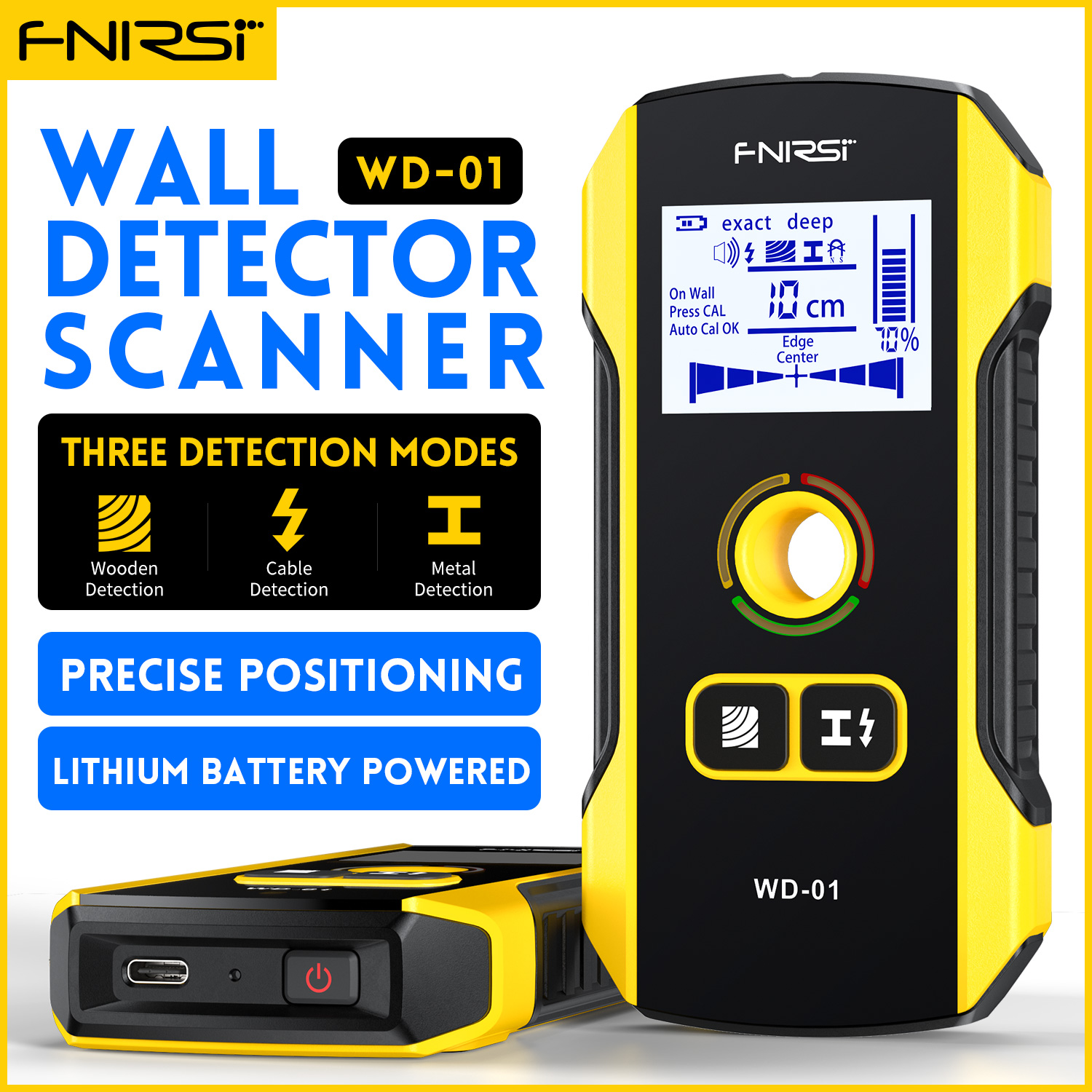 FNIRSI WD-01 WD-02 金属探知機 壁スキャナー 新設計の位置決め穴付き AC活線ケーブル 金属 木材 間柱探知