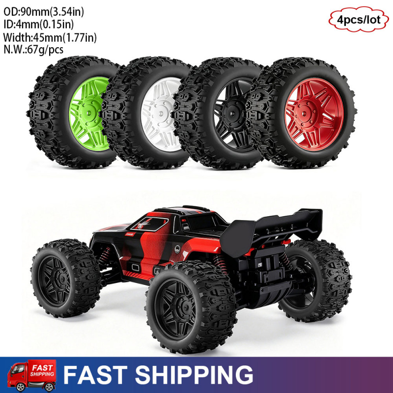 4 個 90 ミリメートル六角 12 ミリメートル RC モンスタートラックホイールタイヤ 1/14 1/16 トラクサスミニ E-Revo Arrma クレイトン MJX アップグレードタイヤ