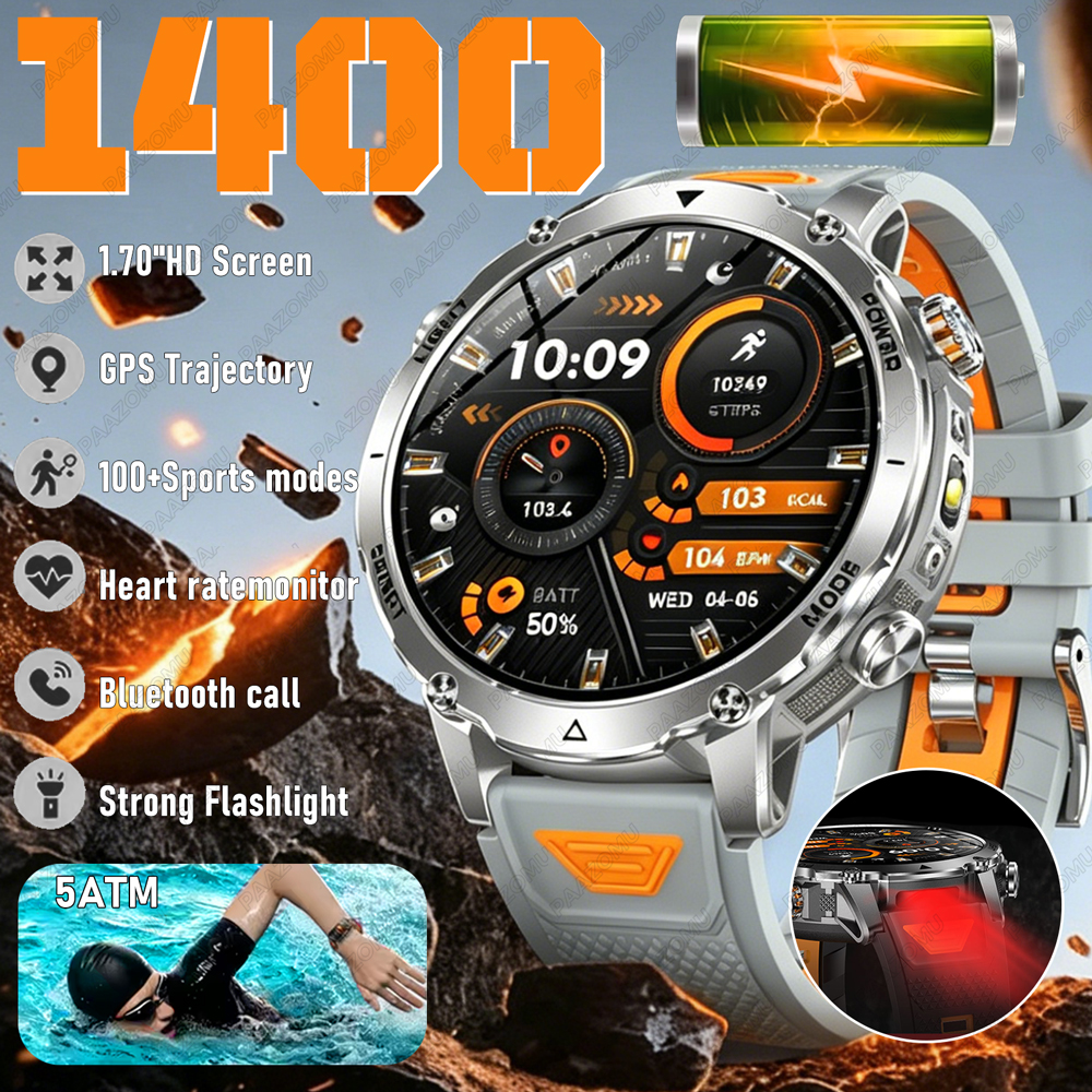 2026 新しい軍事スマートウォッチ 1400mAh バッテリー 5ATM 防水懐中電灯心拍数スポーツトラッカースマートウォッチ男性 T-レックス 3 ウルトラ
