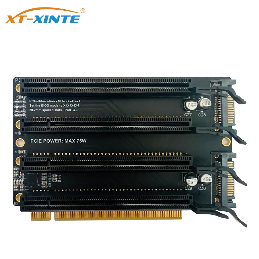 PCIe分岐x16からx4への拡張カード、PCI-E PCI-Express 3.0 x16 1から4 Gen3アダプターカード、SATA電源ポート分割カード