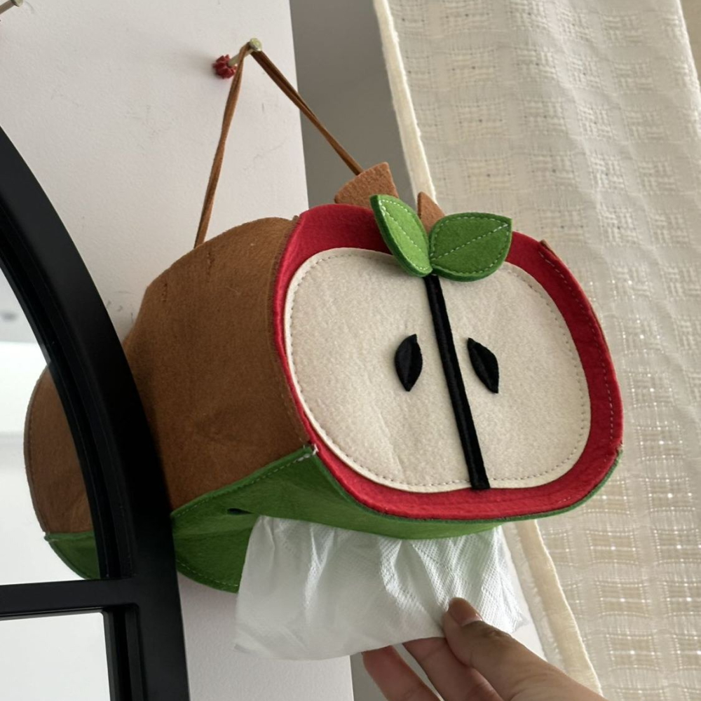 リンゴの形のティッシュボックスかわいいリビングルームコーヒーティッシュケースディスペンサー布紙収納ホルダーキッチン装飾ティッシュオーガナイザー
