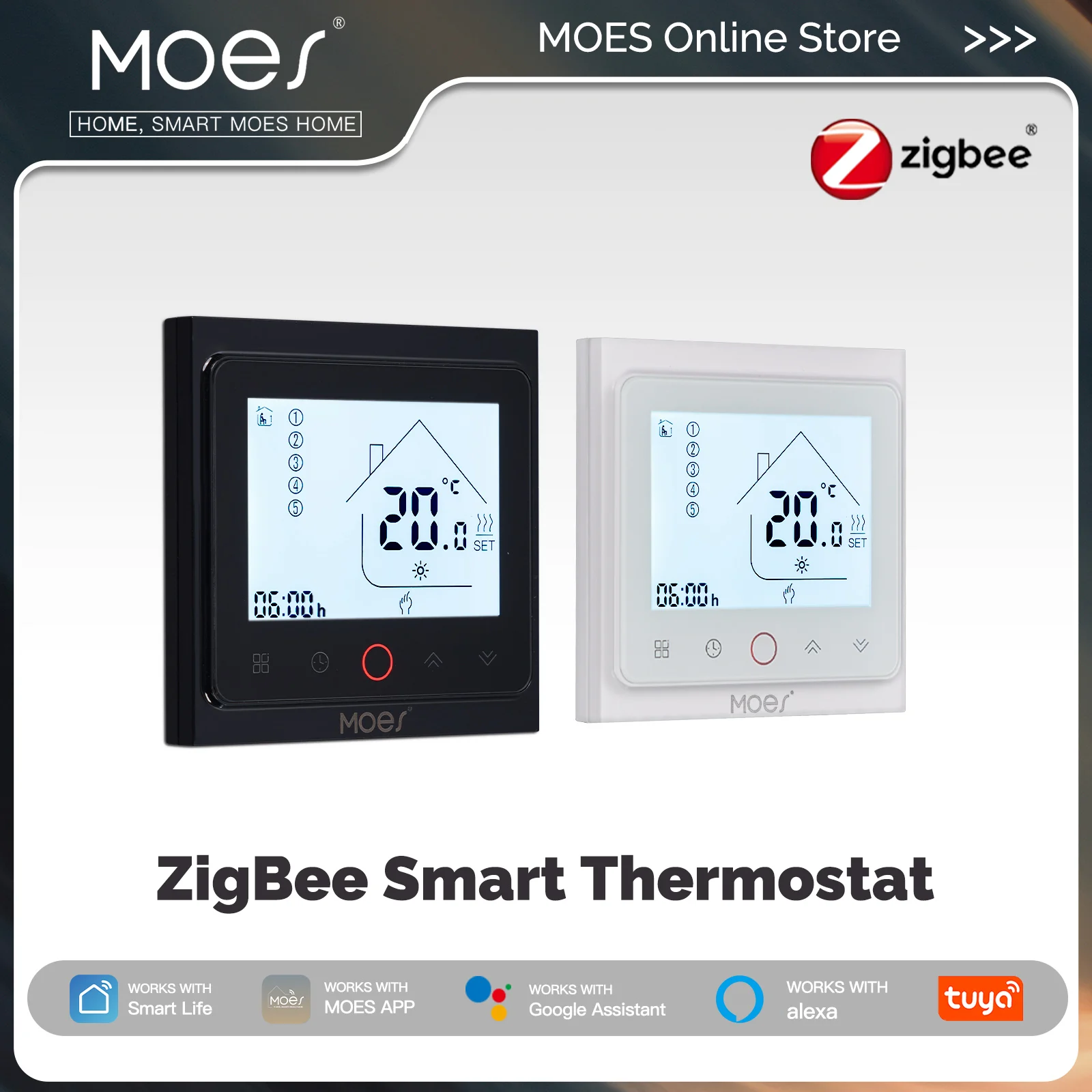 MOES Tuya ZigBee スマート サーモスタット 室温制御 水/電気床暖房ガス ボイラー Alexa Google Home と連携