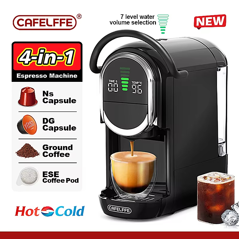CAFELFFE 4in1 カプセルコーヒーマシンホット/コールド複数のエスプレッソカフェテラカプチーノコーヒーメーカードルチェグストネスプレッソパウダー 19