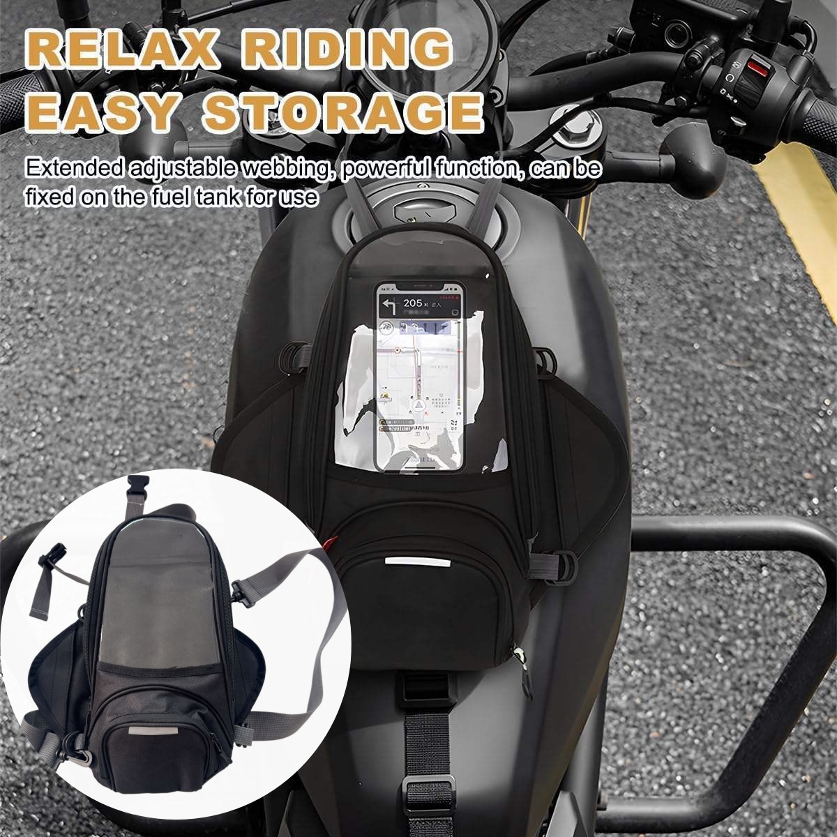 屋外オフロードバイク用燃料タンクナビゲーションバッグ、固定磁気透明携帯電話ケース付き - ライディングギア