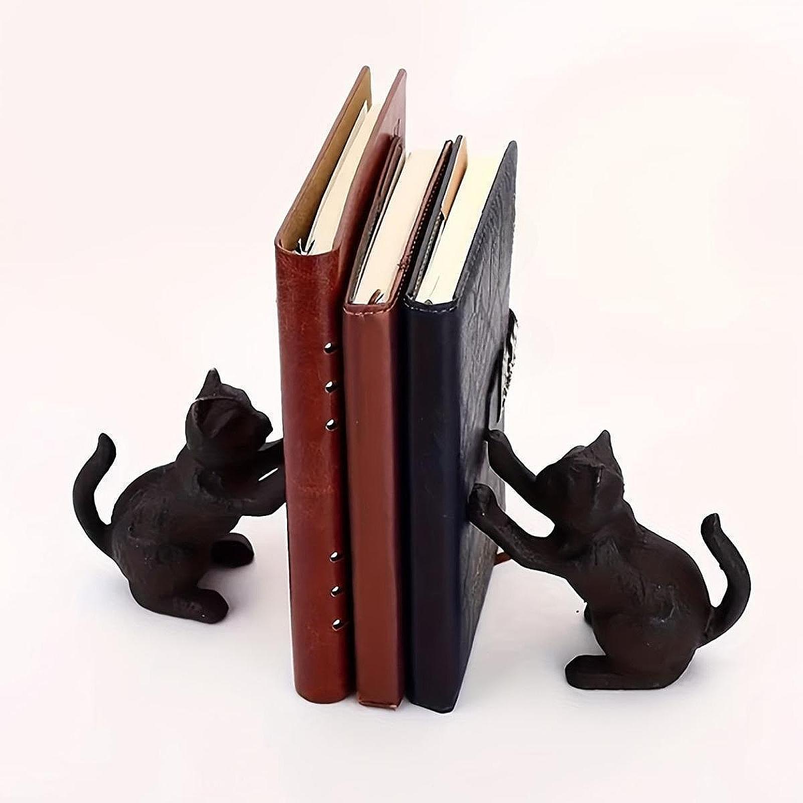 装飾的な猫のブックエンド ユニーク 重い本用 ブックホルダー 図書館 オフィス ホーム リビングルーム 陳列棚 猫愛好家へのギフト