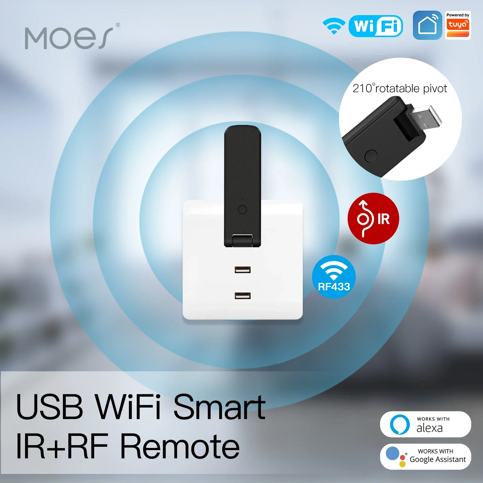 MOES Tuya 赤外線 WiFi リモコンワイヤレス USB IR RF 回転テレビファンスイッチスマートホームオートメーションサポート Alexa